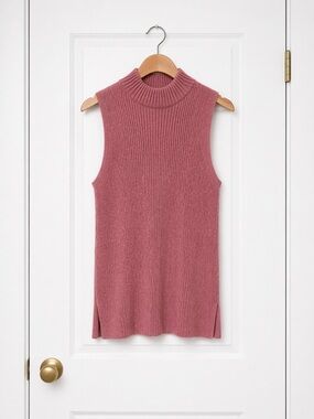 Anthropologie Moth Rose Ribbed Sleeveless Mock Neck Tank Sz XL